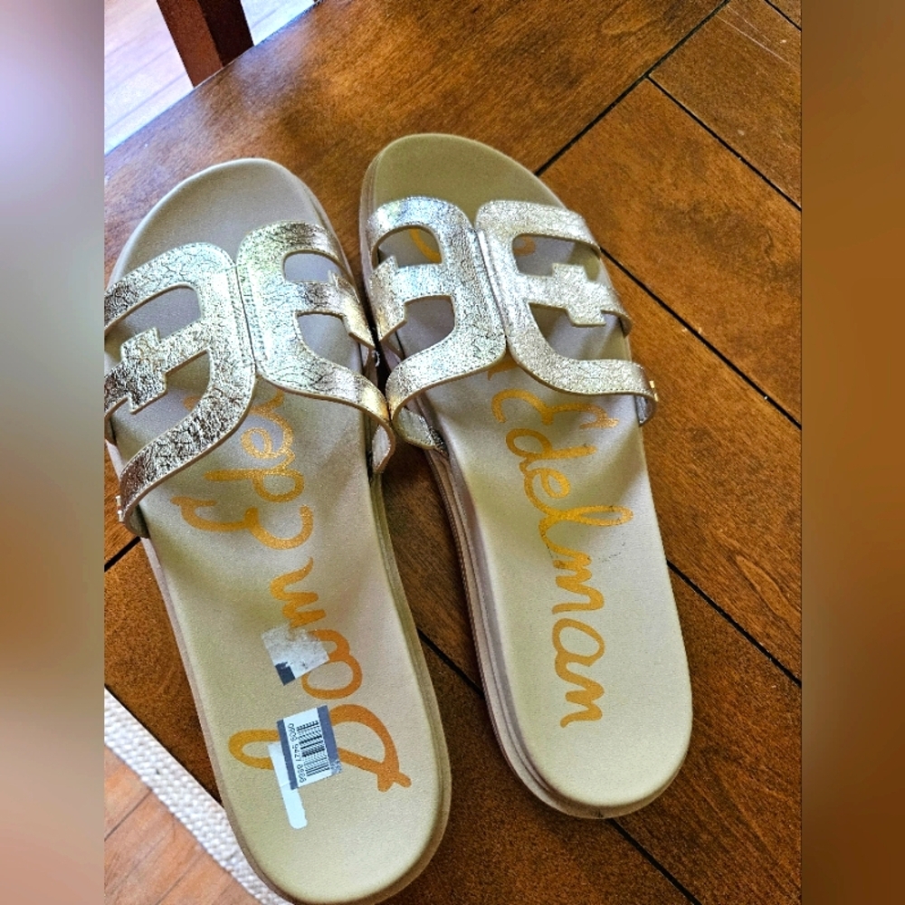 Sam Edelman Women’s Sz 13m VALERI Platform Slide Sandals, Gold Leaf